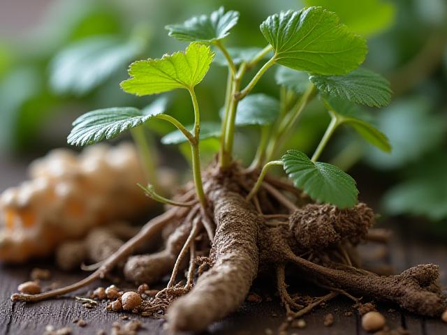 अश्वगंधा की जड़ें और पत्तियां - आयुर्वेदिक औषधीय पौधा